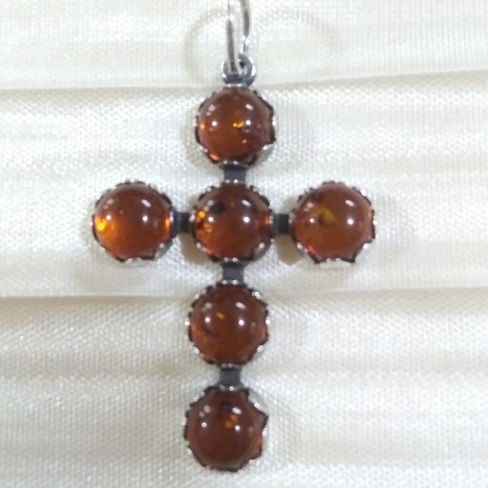 Vintage sterling baltic amber cross pendant